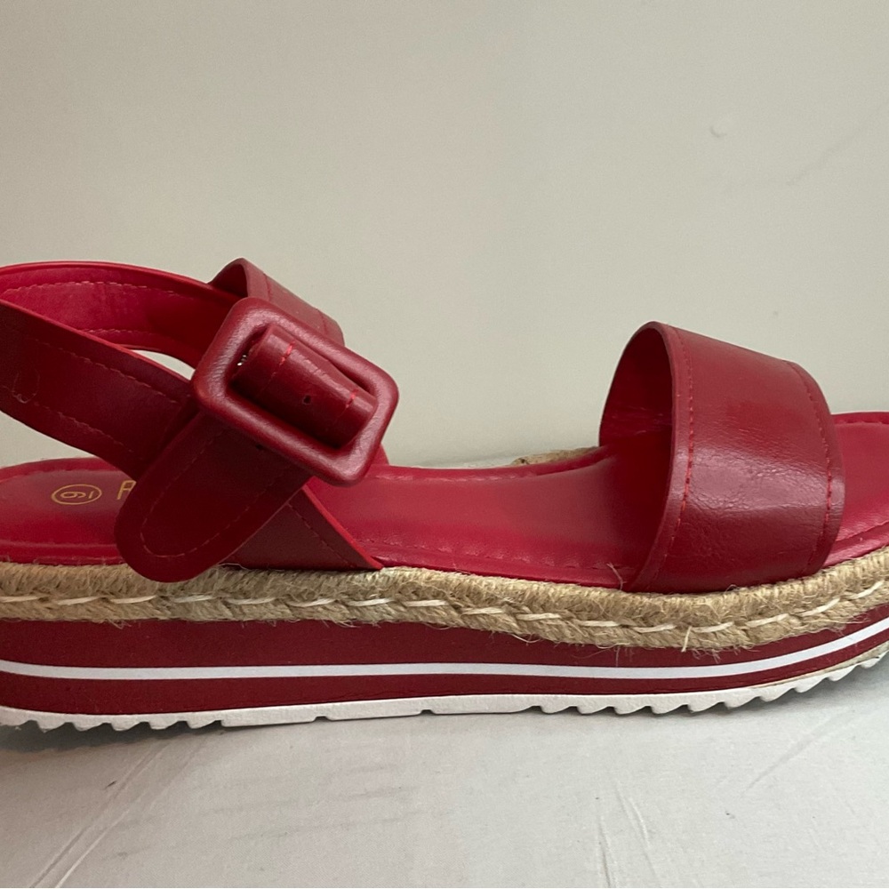 Red, white and Tan Ankle Buckle sandals